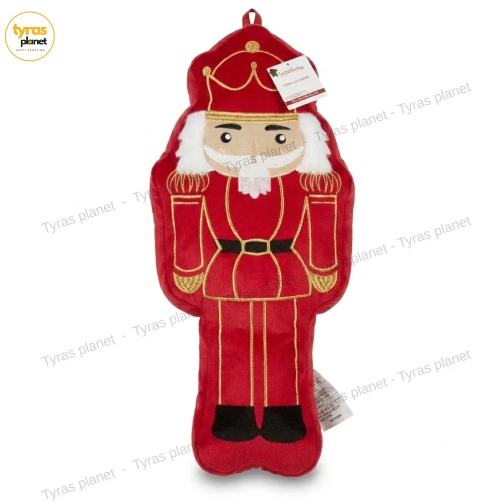 Seasons Greetings Figural Nutcracker Decorative Pillow Red Plush Holiday NWT